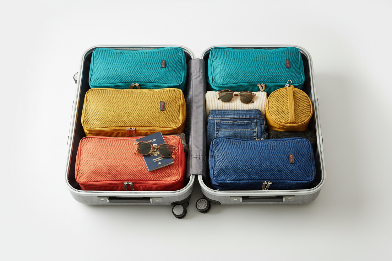 Organized suitcase with packing cubes